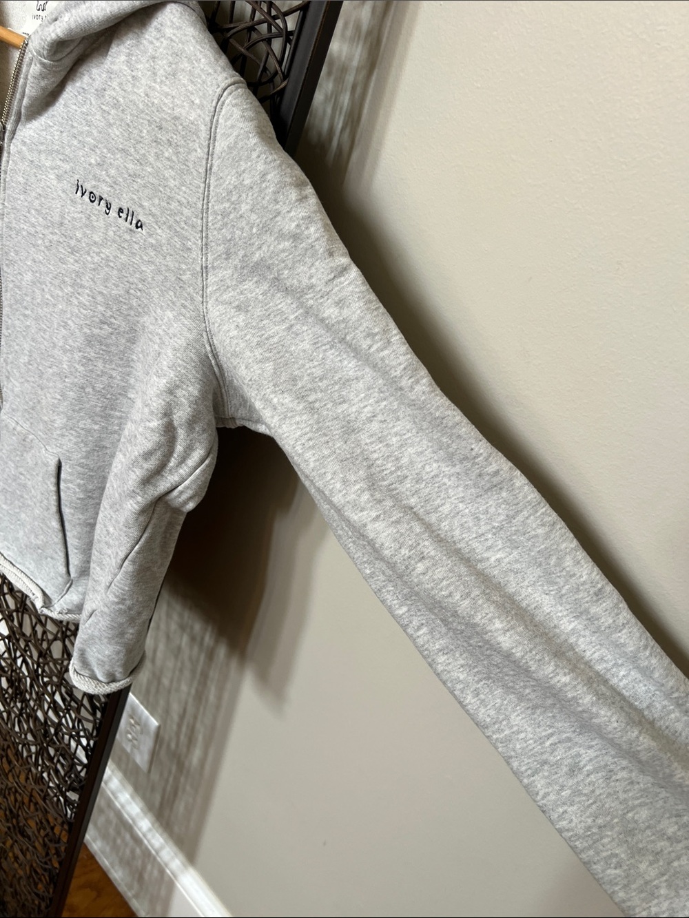 Ivory Ella full zip graphic hoodie distressed unfinished hems organic cotton M - Picture 6 of 10